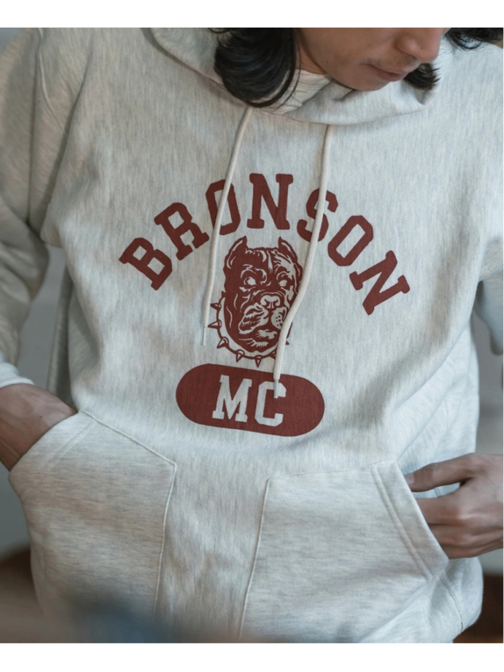 Bronson Heavyweight Motorcycle Club Logo Hoodie Winter Gray Hooded Sweatshirt 40